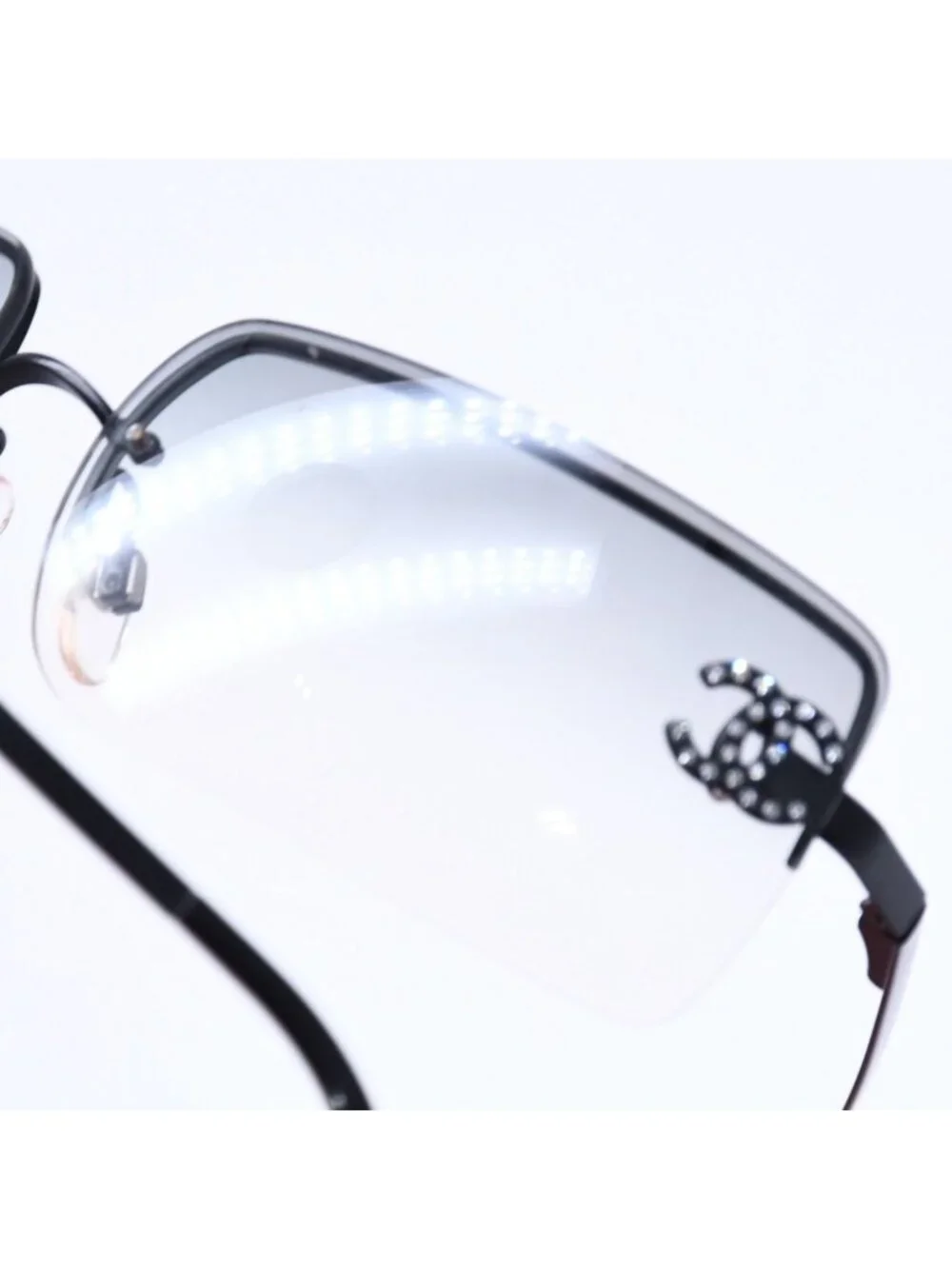Chanel Half Rim Sunglasses Eyewear CC Logo Rhinestone